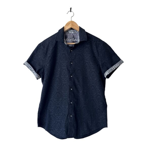 Robert Graham Black Bayview Print Short Sleeve Shirt Classic Fit SZ Medium Mens - Picture 11 of 11